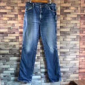Used Wrangler 9473TR Mens Regular Fit Dark Wash Stretch Denim Jeans Size 36x34